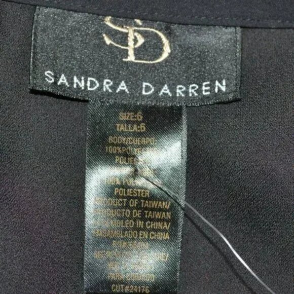 Sandra Darren Black Tiered Chiffon Ruffle Cocktail Party Holiday Dress Skirt M 6 - Picture 6 of 6